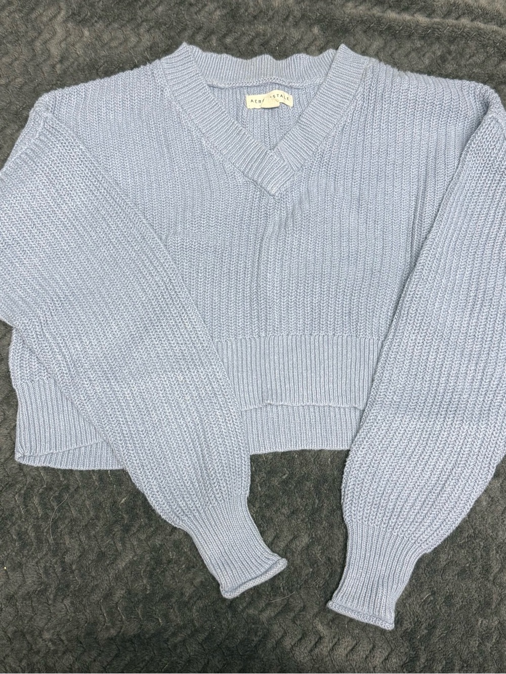 Aeropostale Light Blue V-Neck Cropped Knit Sweater